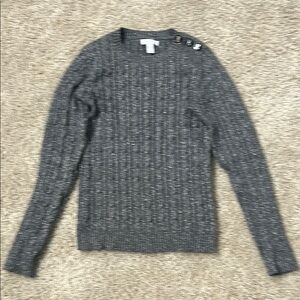 Gray Cable Knit Sweater with Button Detail
